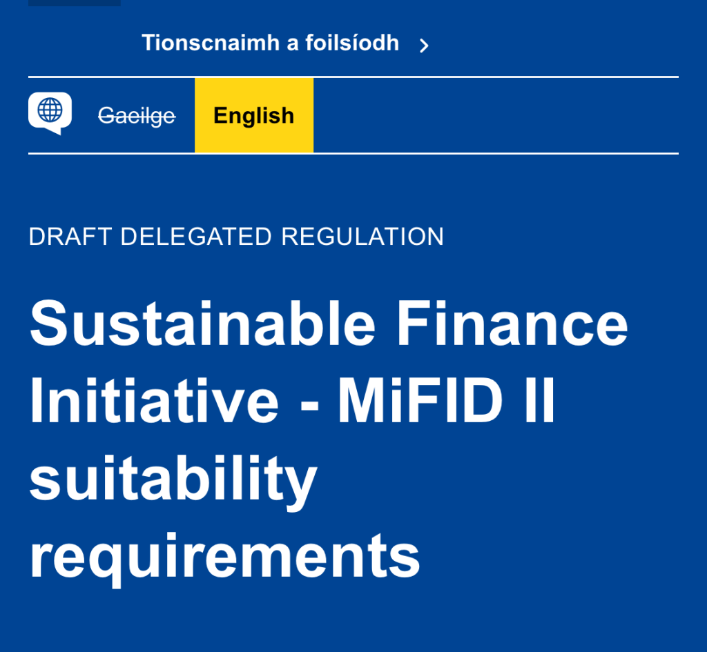 Sustainable Finance Initiative – MiFID II suitability requirements – feedback requested